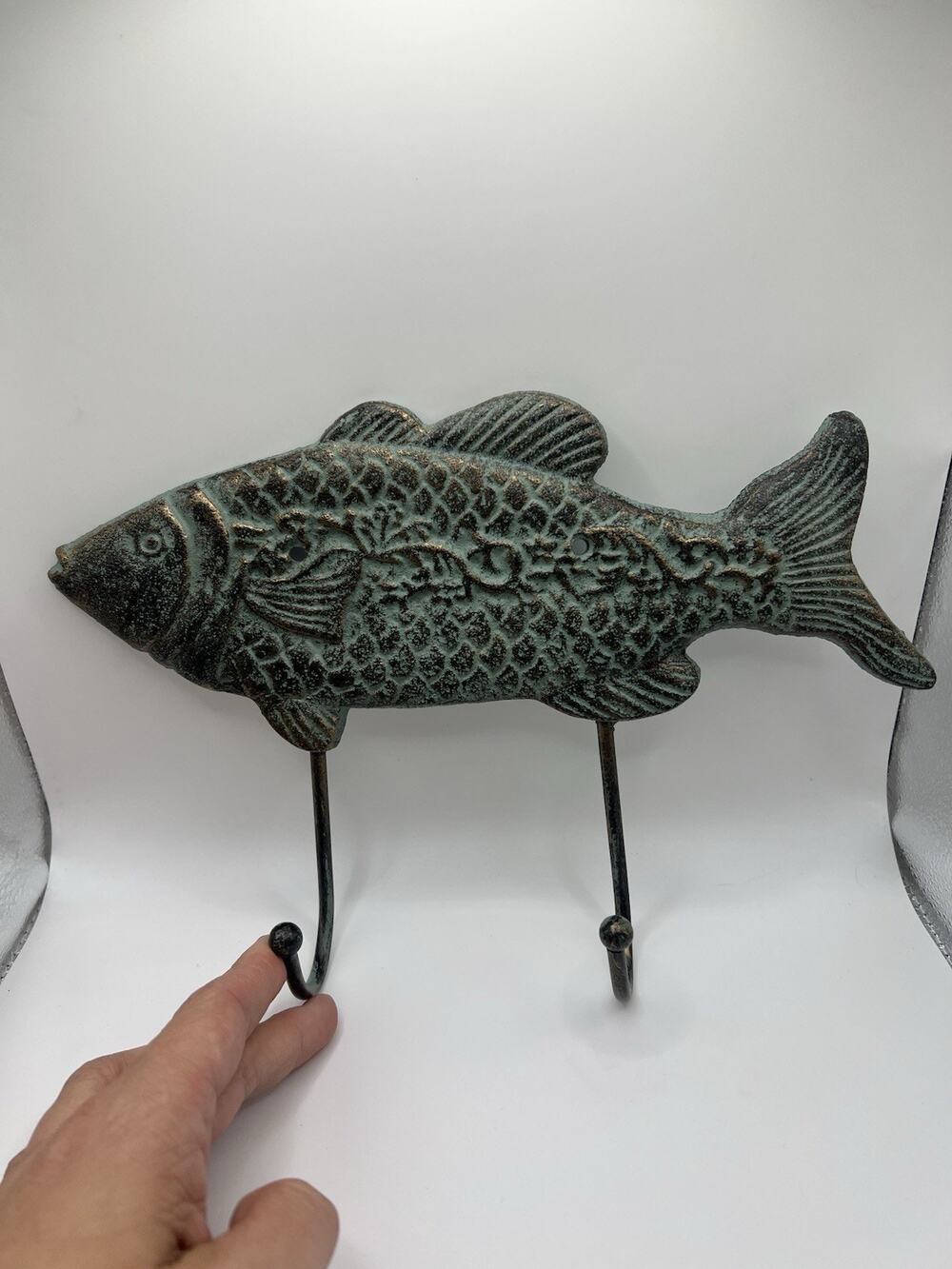 Cast Iron FISH Towel, Coat Hooks, Hat Hook, Key Rack FISHING GREEN